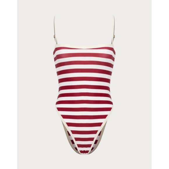 SAME Los Angeles Swim Womens One Piece ColorBlock Stripped Burgandy XSmall - Picture 1 of 7